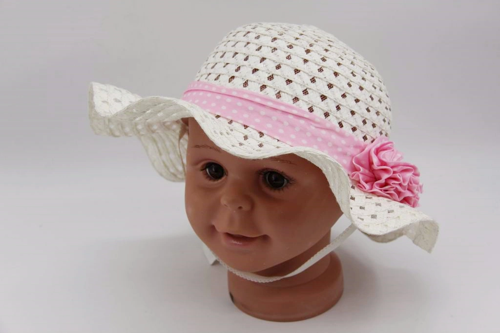 Baby Cute PP Straw Hat with Ribbon Bow Child Sunshade Cap with Wave Brim