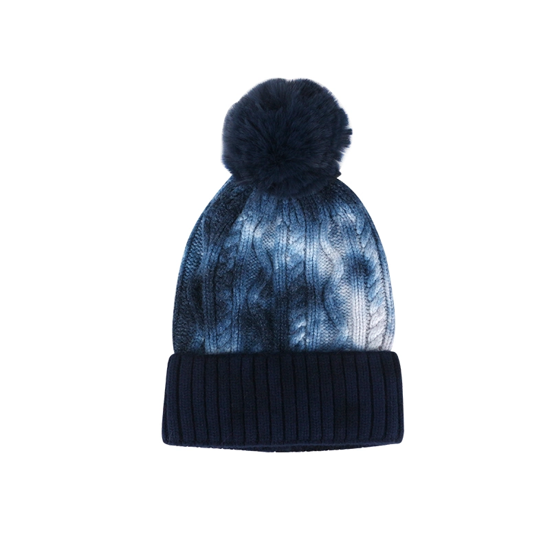 Tie Dye Winter Hat Knitted Beanies with POM POM Woman Warm Beanie Hat