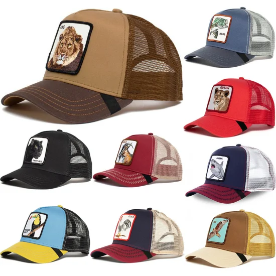 Berretto da baseball a 5 pannelli con animali, cartone animato, protezione solare, ricamo, maglia, camionista, pantera nera, gallo, cappello da lupo